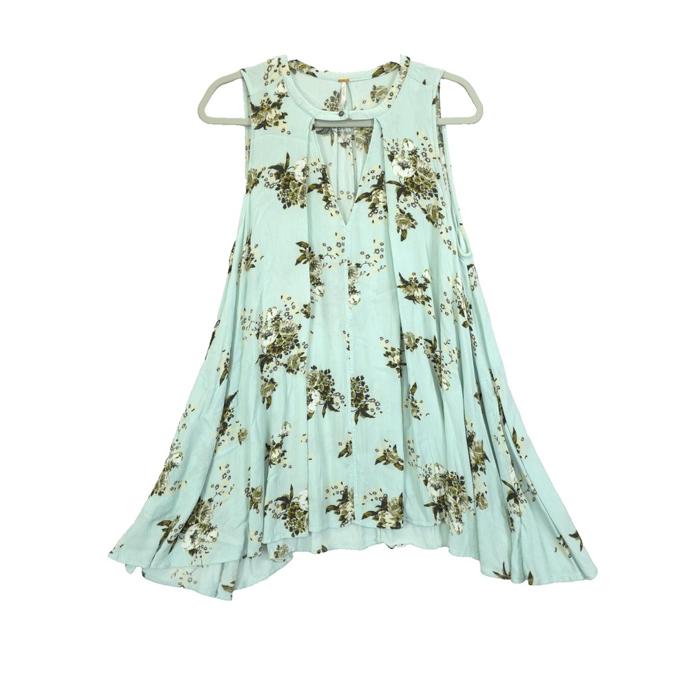 Free People Tunic Top Women S Floral Sleeveless Keyhole Pockets Flowy Gauzy Boho